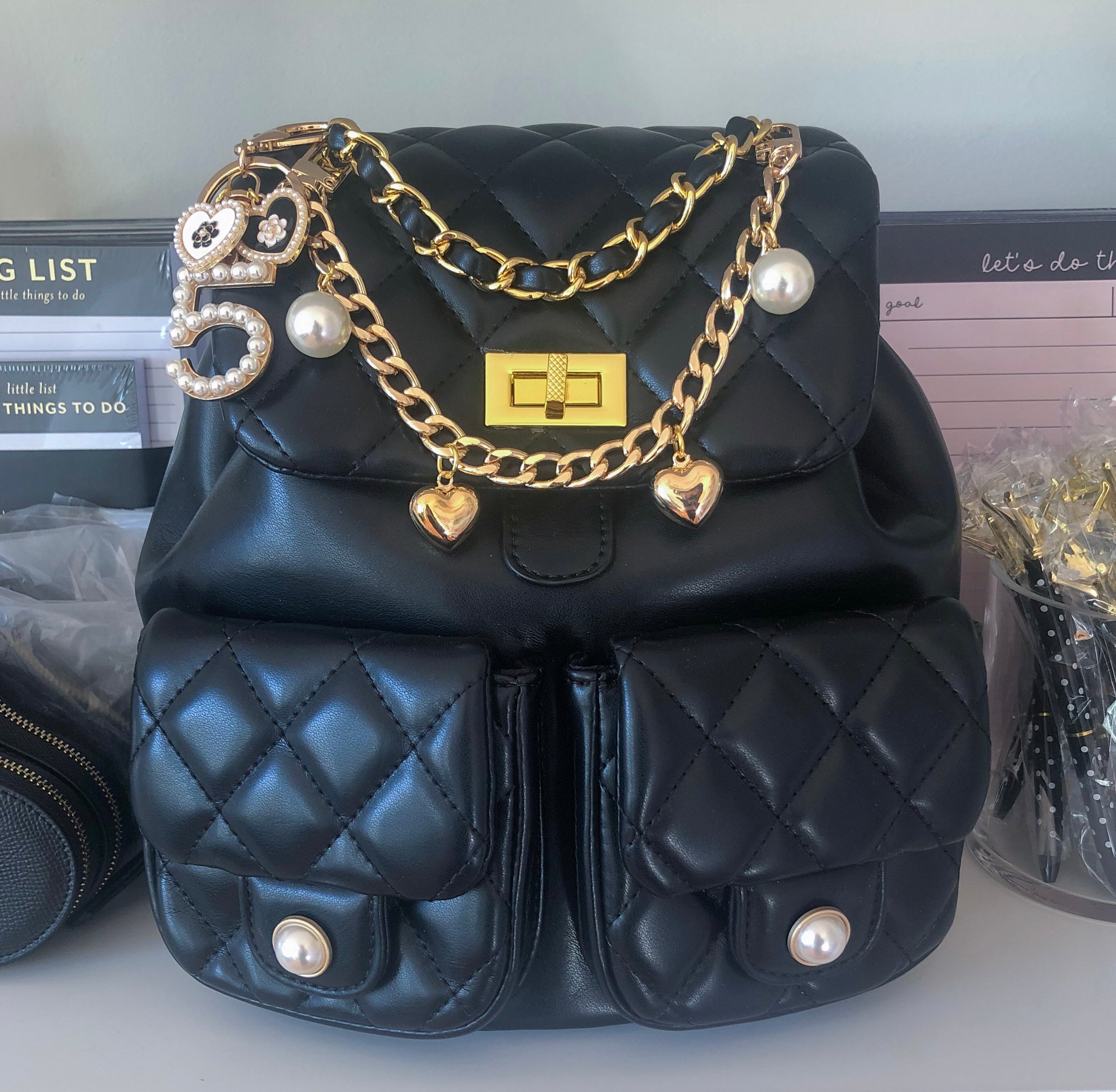 black quilted faux leather backpack Black Leather Backpack Bag | Black Quilted Bag | Black Quilted Drawstring Bag |Black Handbag