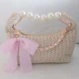 NEW! STRAW PEARL BOW BAG