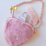 NEW! PINK FAUX FUR HEART POUCH