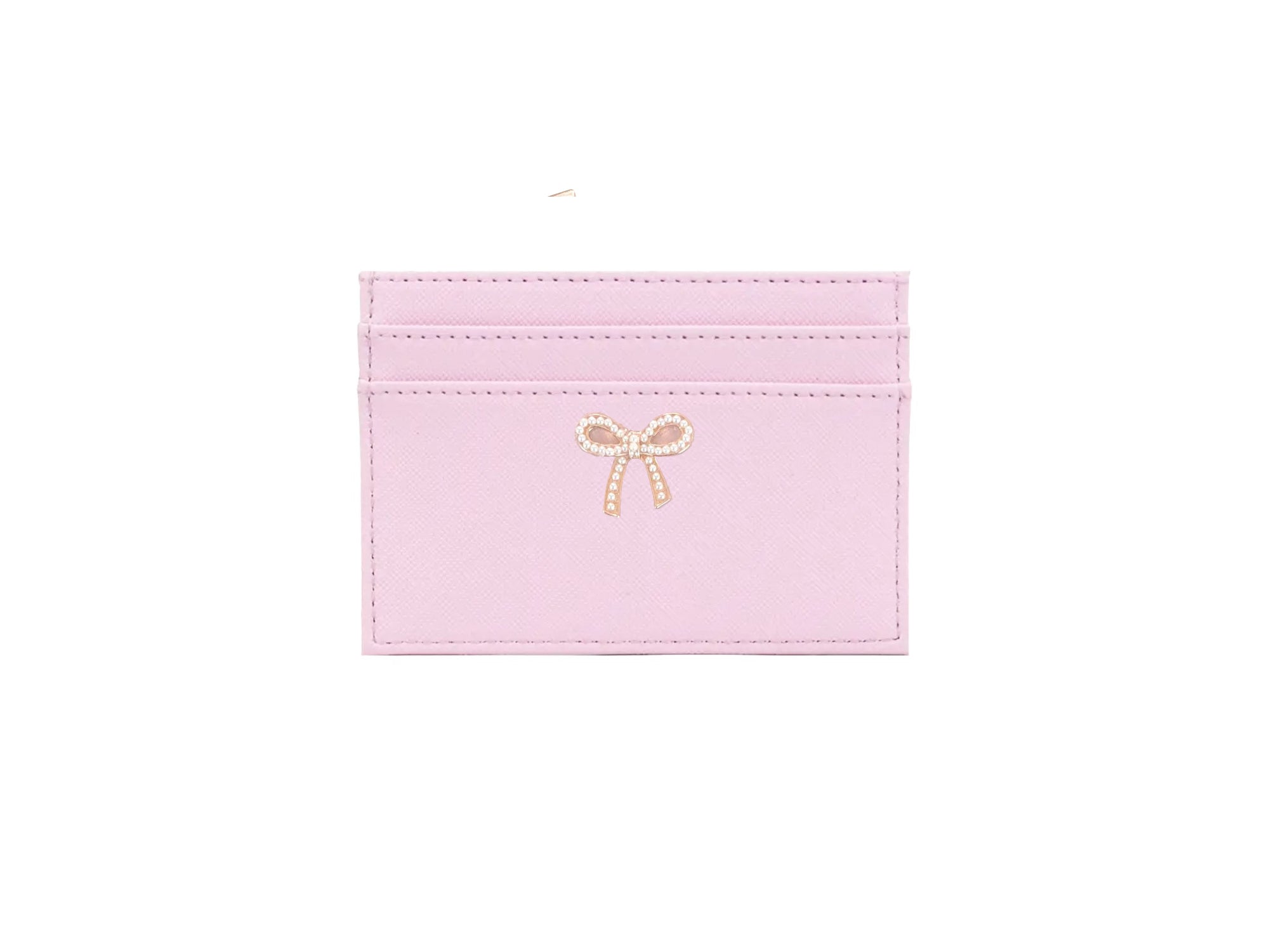 Pink Leather Card Holder | Pink Card Holder | Gold Bow Pink Card