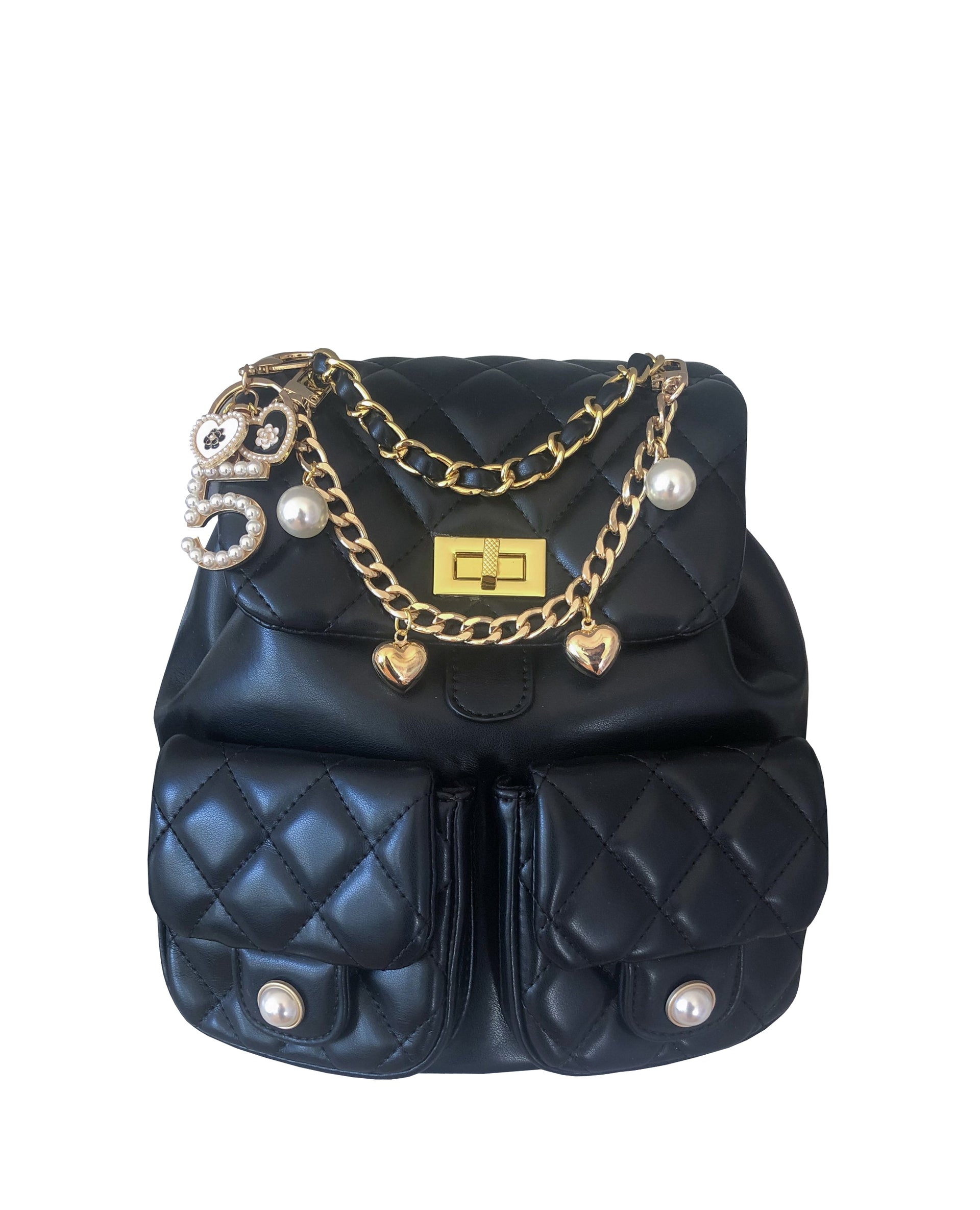 Black Leather Backpack Bag | Black Quilted Bag | Black Quilted Drawstring Bag |Black Handbag