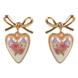 PINK FLOWER HEART EARRINGS