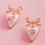 PINK FLOWER HEART EARRINGS
