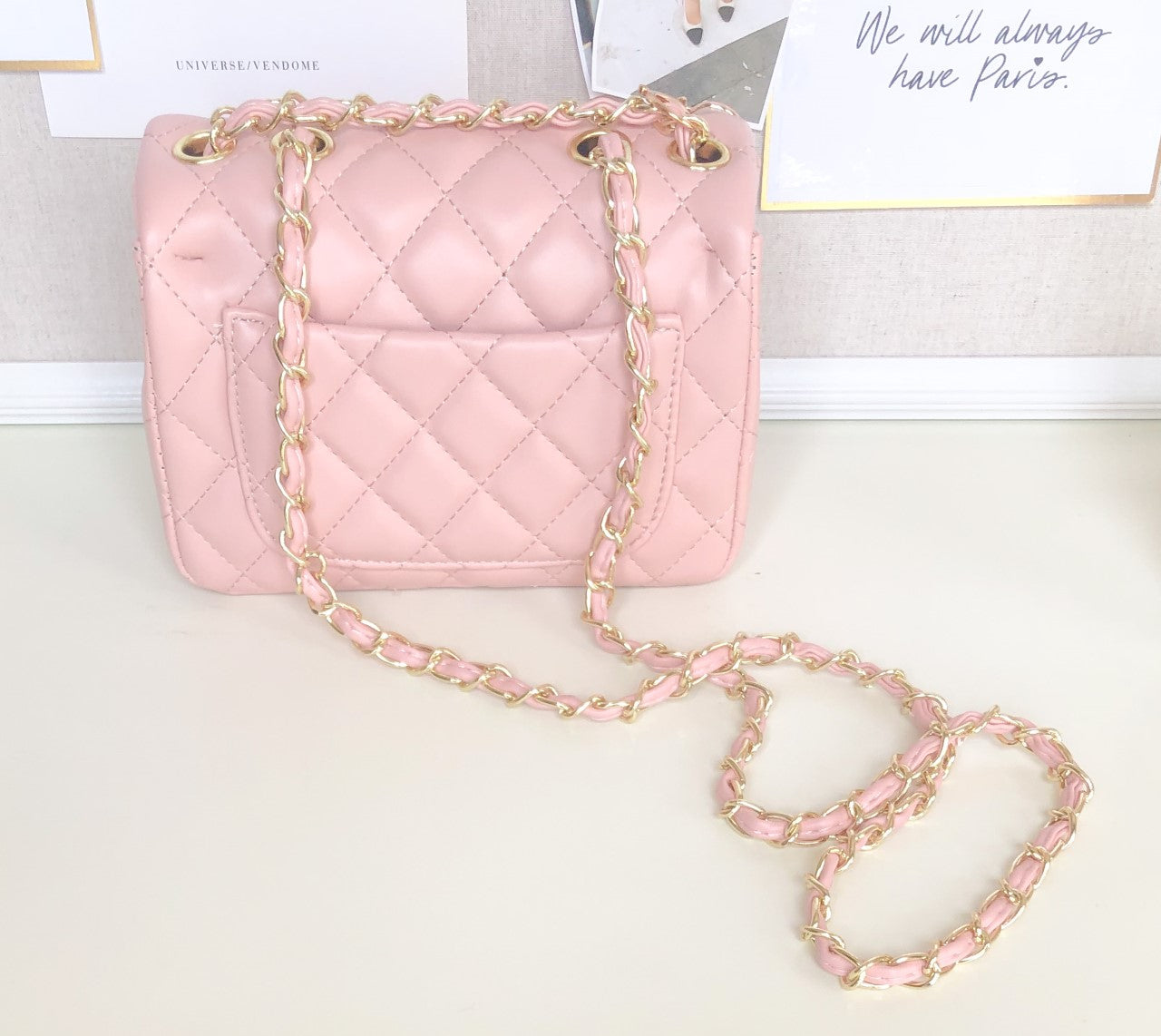 Pink Leather Mini Flap Bag, Pink Leather Quilted Bag
