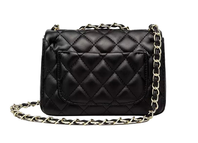 Black Leather Mini Flap Bag, Black Leather Quilted Bag, Black Pearl  Handbag, Black Crossbody Handbag