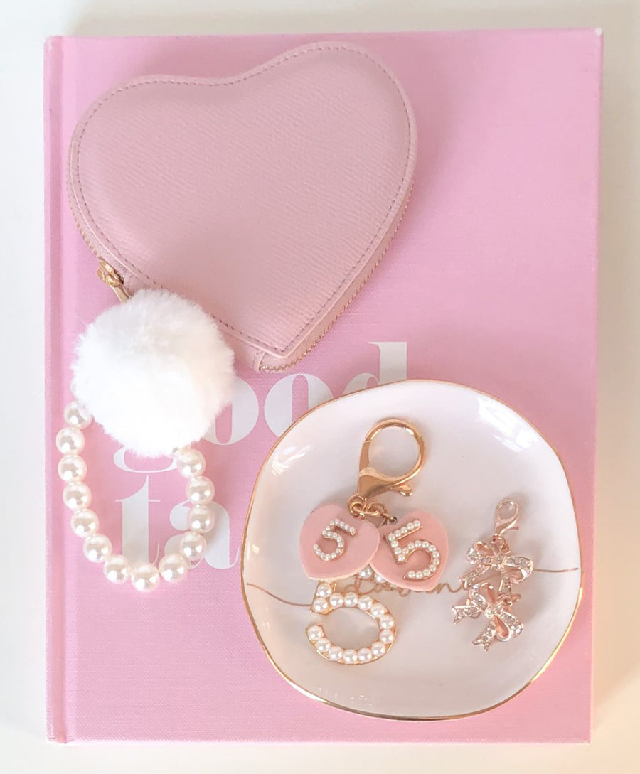 PINK NUMBER 5 HEART KEYCHAIN