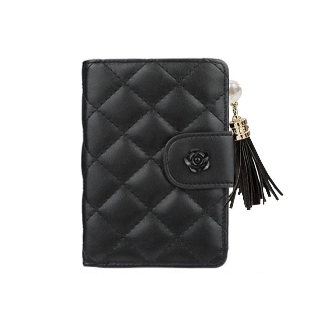 BLACK QUILTED CAMELLIA WALLET