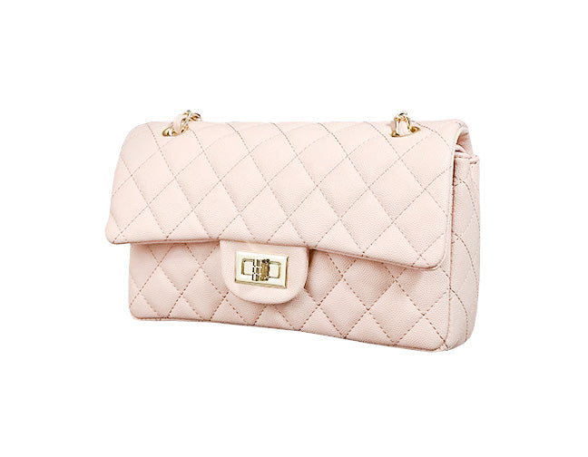 LUXURY BLUSH QUILTED DOUBLE FLAP BAG