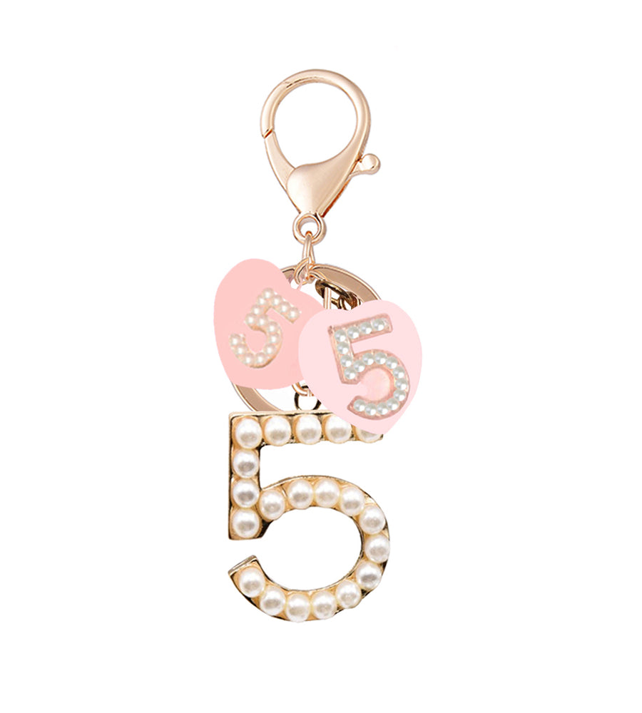 PINK NUMBER 5 HEART KEYCHAIN