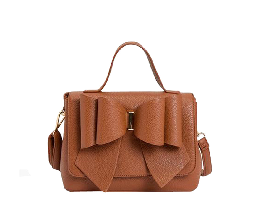 NEW! LUXURY COGNAC BOW SATCHEL BAG