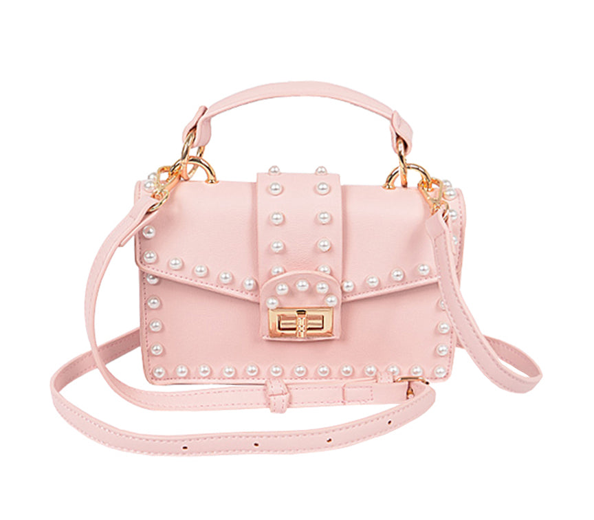 Amamcy Fashion Candy Color Handbag Satchel Mini Pink Purse Jelly Shoulder  Bag Crossbody Purse with Pearls Handle Chain Strap(Small)