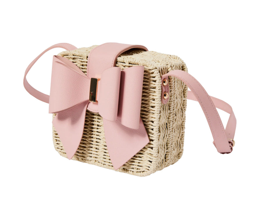 PINK BOW STRAW SMALL BAG