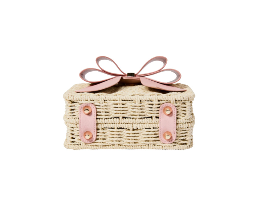 PINK BOW STRAW SMALL BAG