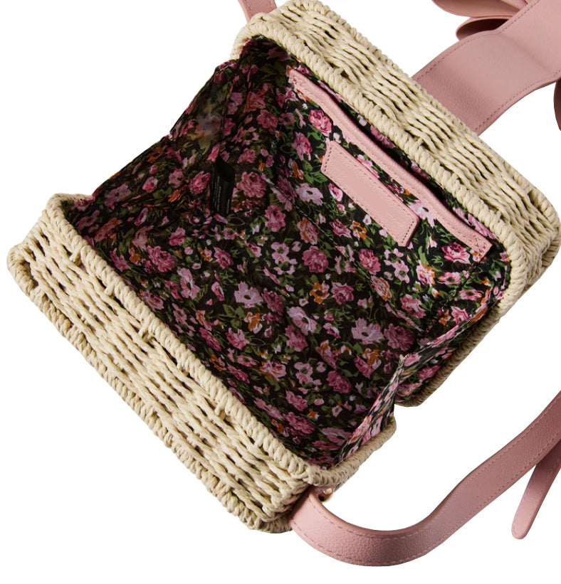 PINK BOW STRAW SMALL BAG