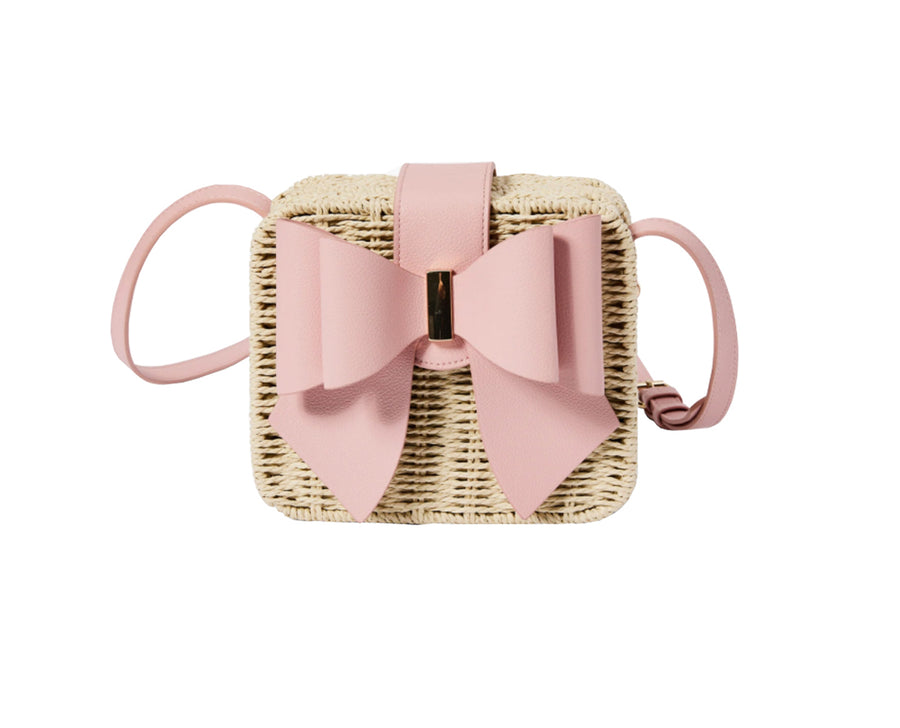 PINK BOW STRAW SMALL BAG