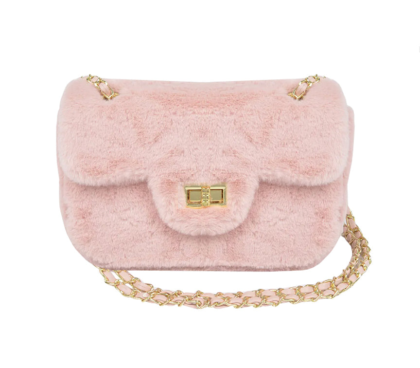 LUXURY PINK FAUX FUR FLAP BAG