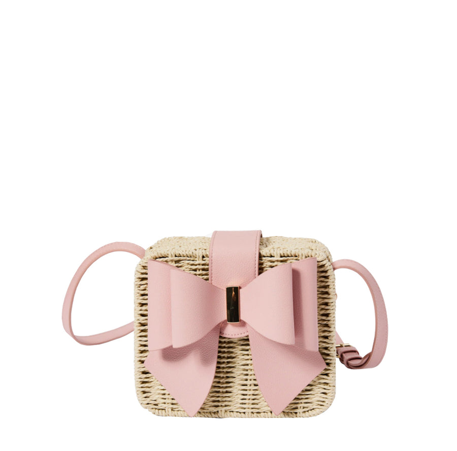 PINK BOW STRAW SMALL BAG
