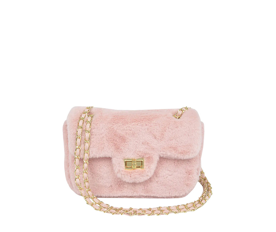 LUXURY PINK FAUX FUR FLAP BAG