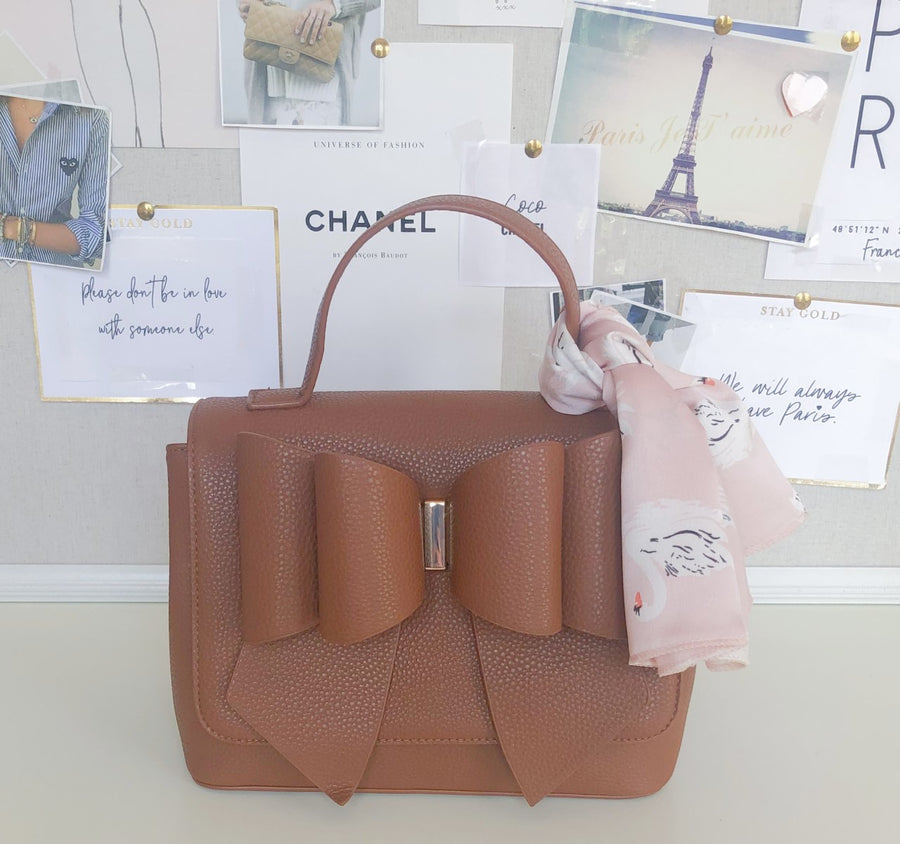 NEW! LUXURY COGNAC BOW SATCHEL BAG