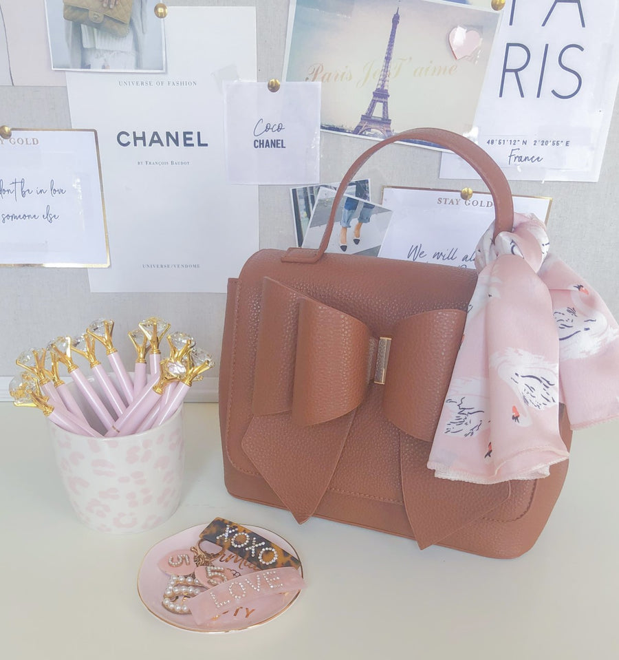 NEW! LUXURY COGNAC BOW SATCHEL BAG