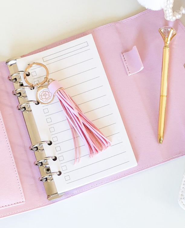 PINK LEATHER TASSEL KEYCHAIN