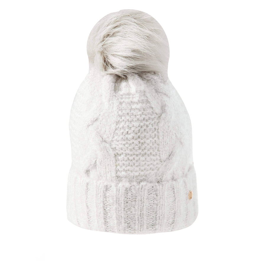 LIGHT GRAY CABLE KNIT POM HAT