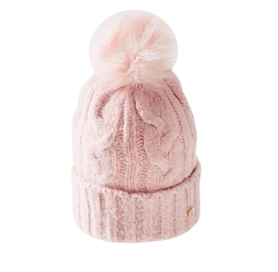PINK CABLE KNIT POM HAT