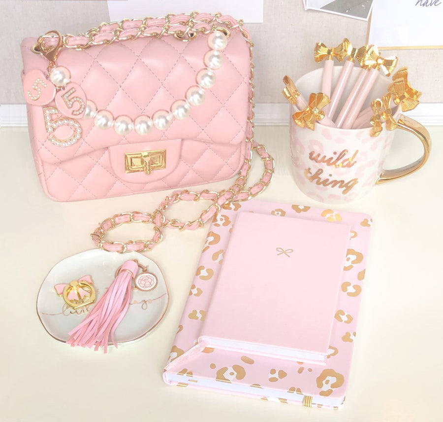 PINK NUMBER 5 HEART KEYCHAIN