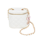 WHITE QUILTED MINI VANITY CASE