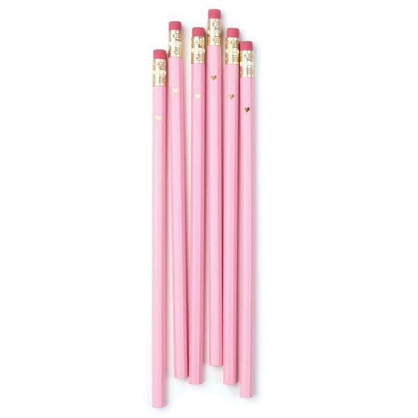 GOLD HEART, PINK PENCILS SET OF 6