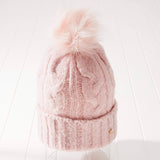PINK CABLE KNIT POM HAT