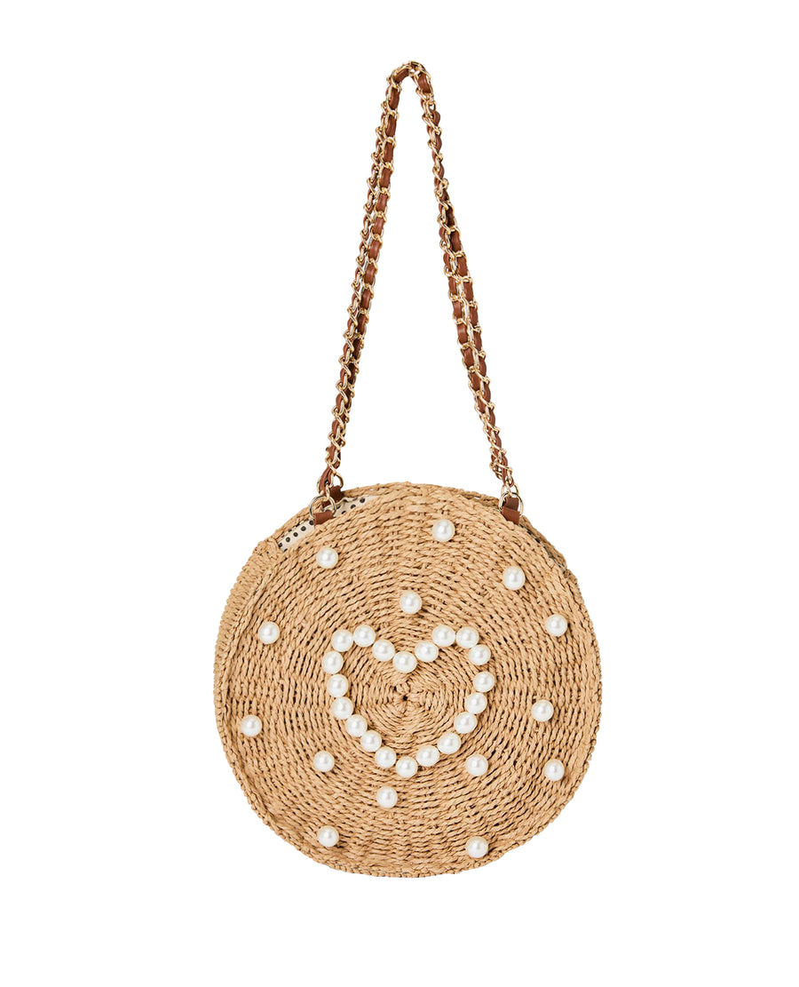 HEART PEARL STRAW TOTE