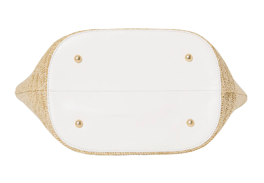 WHITE BOW STRAW TOTE BAG