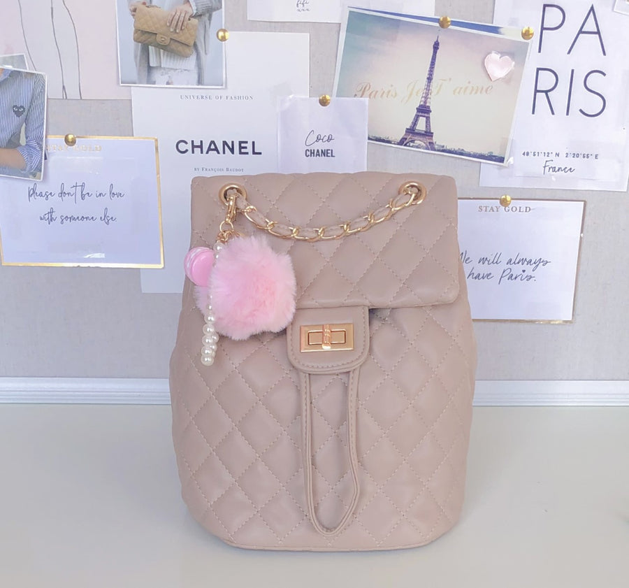 NEW! LUXURY BEIGE QUILTED BACKPACK