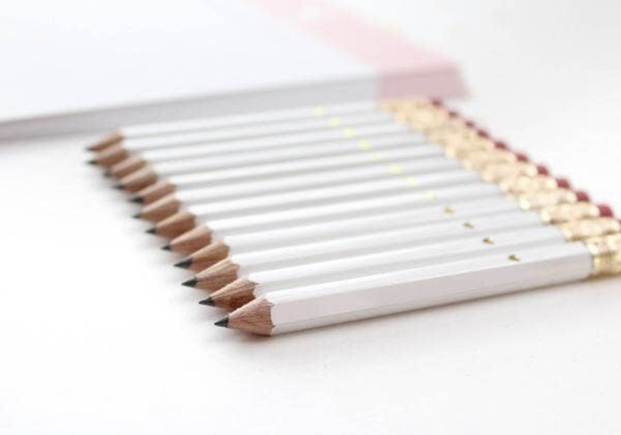 GOLD HEART, MINI WHITE PENCILS SET OF 12