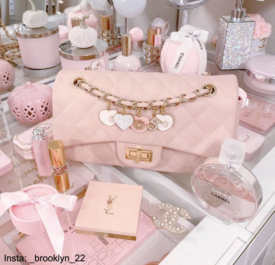 LUXURY BLUSH QUILTED DOUBLE FLAP BAG